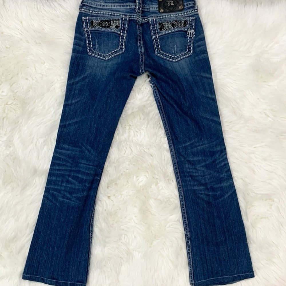 Miss Me medium wash black lace stud boot cut jeans